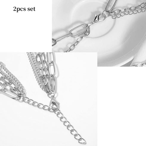 Silver Layered Necklaces for Women Simple Punk Chunky Necklaces Silver Chain Goth Necklace (2pcs Silver)...