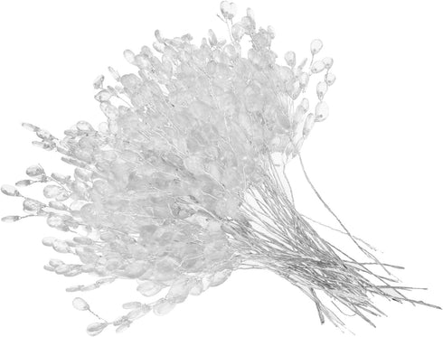 Fityle 50pcs Crystal Bud Branches Artificial Flower Twigs for Wedding Party Home Decor Floral Crafts - White, 15cm...