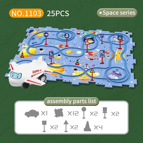 25PCS Puzzle Racer Kids Car Track Set, Space Jigsaw Puzzle Racer Car Track Set Puzzle Track Car Play Set Preschool Gifts for Kids Christmas Birthd...