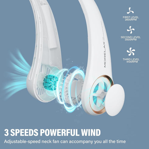 Neck Fan, USB Rechargeable Personal Fan, 3 Speeds Adjustable, Large air outlet Powerful Strong Wind, Adjustable, 360° Cooling, Super Quiet, No Bla...