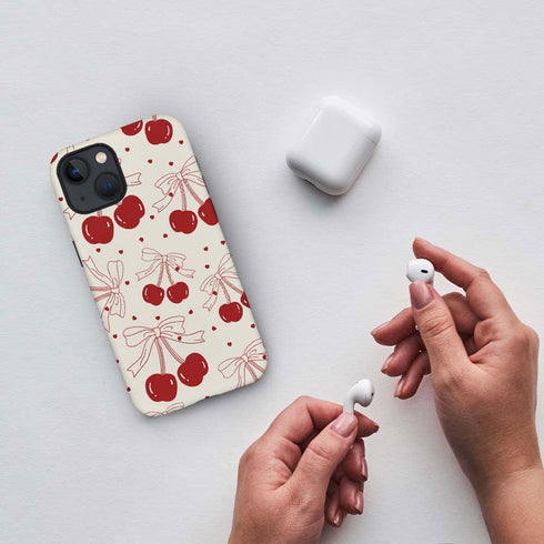 for iPhone 14 Plus Case,HH2 Red Cherry Bows Hybrid 2 Layer Hard Shell Silicone Protective Pattern Design Case...