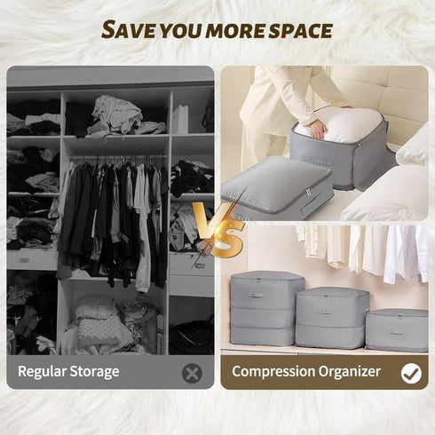 Ultra Space Saving Self Compression Organizer,New Duvet Storage Bag,Can be used to organize quilts, clothes and blankets(Grey)...