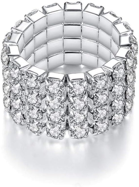 WTZ - New Sparkling 4 Row Crystal Rhinestone Stretch Ring...