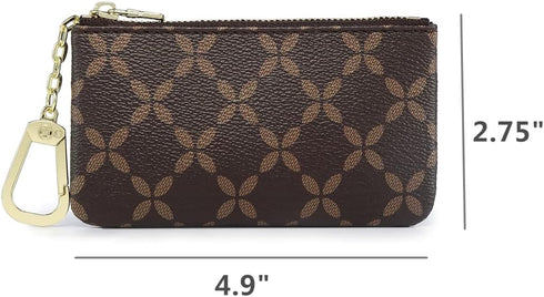 Luxury Zip Key Chain Pouch | Mini Coin Purse Wallet Card Holder with Clasp | for Men Women - Coated Canvas (Brown)...
