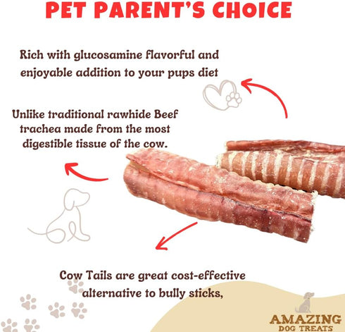 Amazing Dog Treats - 6 Inch Beef Trachea Dog Chews (5 pcs - 8 oz) - Trachea Dog Treats - NO Hide - Digestible and Safe Chews for Dogs - Glucosamin...