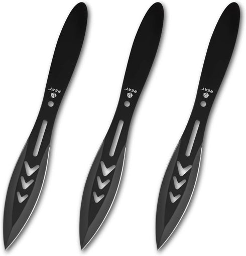 REAT Throwing Knife Set - 3 Piece,10" 440 Stainless Steel with Black Coating, Includes Sheath for Safe Storage - Ideal for Men, Competition, Train...
