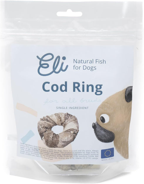 Eli Cod Skin Ring 3 Pack - Naturals Premium Dog Treats, Fish Skin Dental Treats, Rich in Protein & Omega 3, Low in Fat, Grain Free, Single Ingredi...