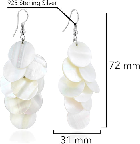 AeraVida Enchanting Cluster of White Kabibe Shell Circles Handcrafted Dangle Earrings, 1.22x2.83 in...