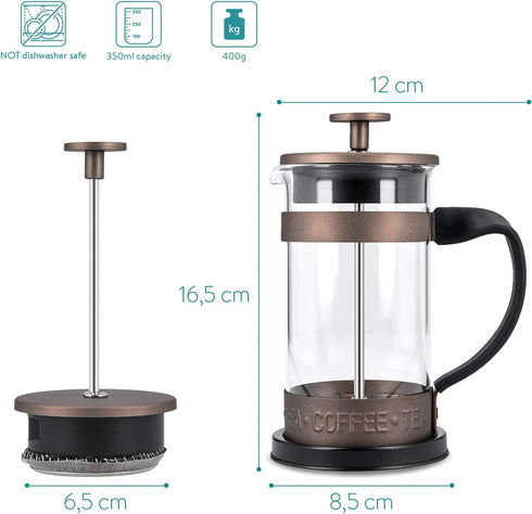 Navaris Retro French Press Coffee Maker (12 oz) - Stainless Steel Coffee Press Tea Maker with Plunger, Filter, Durable Borosilicate Glass Beaker...