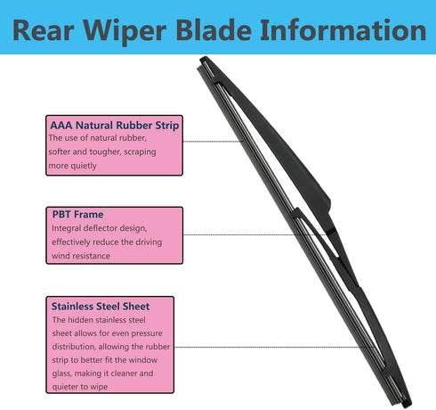 Rear Wiper Blade Arm Set Replacement for Toyota Yaris 2007-2014, Scion XB 2008-2015 Back Glass Wipers, Factory OE Style Rear Windshield Wiper Arm ...
