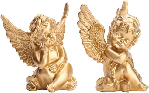 2 Pack Resin Cherubs Gold Angel Statue Figurine, Garden Sleeping Cherub Statue Sculpture Indoor Outdoor Home Decoration, Cute Adorable Angle Sculp...