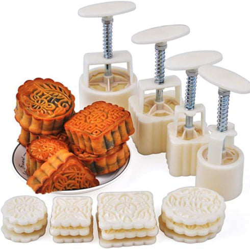 Mooncake Mold Press Moon Cake Stamps Cookie BathBomb Mold, Mid Autumn Festival DIY Hand Press Pastry Tool Mooncake Maker Cutter with 12 Flower Pat...