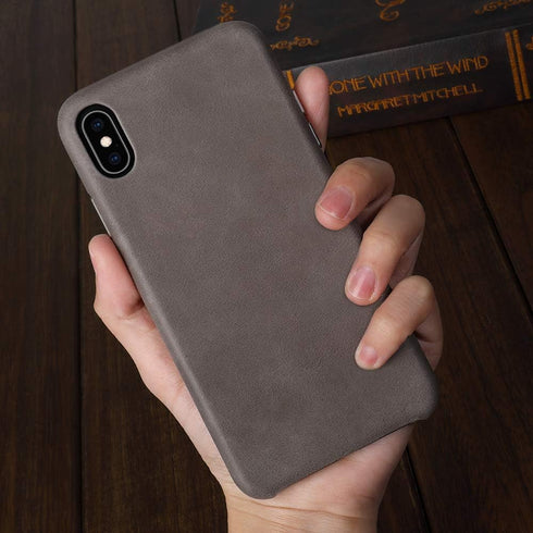 TOOVREN for iPhone X Leather Case Protective Ultra Thin Vintage Anti-Slip Grip Shell Hard Back Cover for iPhone X /10 5.8'' Gray...