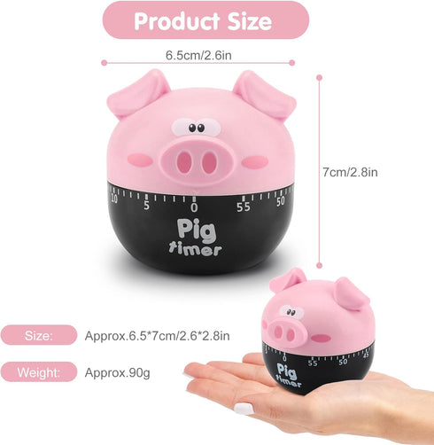 Cute Cartoon Pig Kitchen Timer, 0-55 Minute Wind Up Dial Rotating Countdown Loud Alarm Timer Mechanical Mechanical Timers Counters for Cooking Tim...