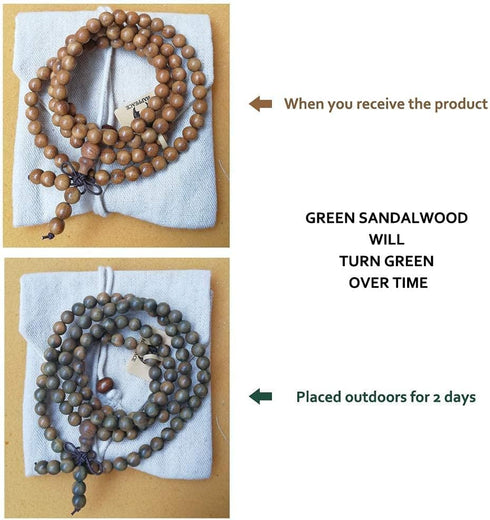 HAPPEACE 6mm Natural Fragrant Green Sandalwood 108 Mala Beads - Tibetan Buddhism Prayer Beads...