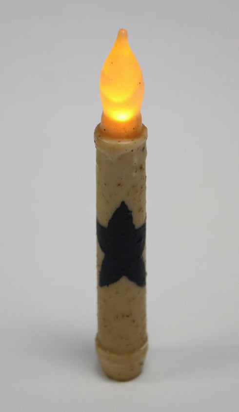 Set of 2 Primitive Battery Operated Wax-Dipped Taper LED Candles with Black Star on Side...
