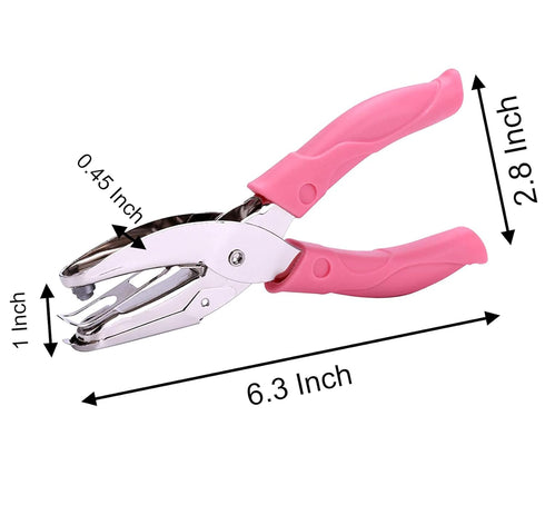 1 Pack 6.3 Inch Length 1/16 Inch Diameter of Circle Hole Handheld Single Paper Hole Punch, Puncher with Pink Soft Thick Leather Cover (Heart and S...