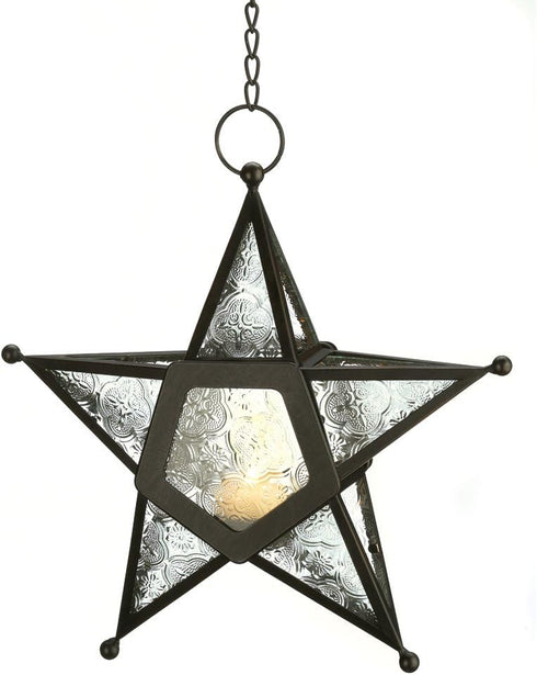 Zings & Thingz Beautiful Hanging Star Candle Lantern, Decorative Iron Light Home Decor, 9.5" Tall, Clear Glass...
