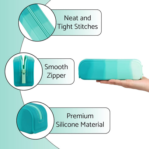 Pencil Holder Case, Gradient Color Silicone Waterproof Pencil Pouch, Portable Silicone Pencil Bag Aesthetic Zipper Pencil Pouch for School Supplie...