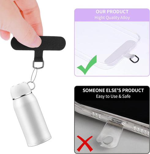 8Pcs Phone Lanyard Patch, Universal Cell Phone Fabric Canvas Patch Pad Sticker Anti-Lost Attachment Hanging Metal Ring Replacement for Smartphone ...