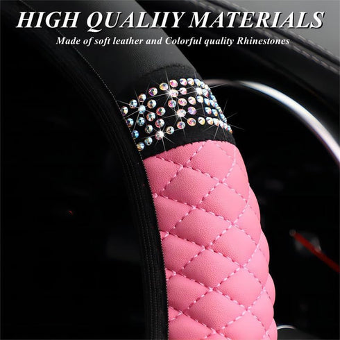 Soft Leather Car Steering Wheel Cover with Sparkly Crystal Diamond, Universal 15 Inch Colorful Rhinestones Elastic Steering Wheel Covers for Women...