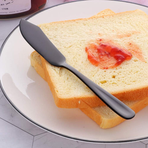 Stainless Steel Cheese Dessert Knives, Set of 6, Breakfast Butter Knife, Slicer Sandwich Spreader (Black)...