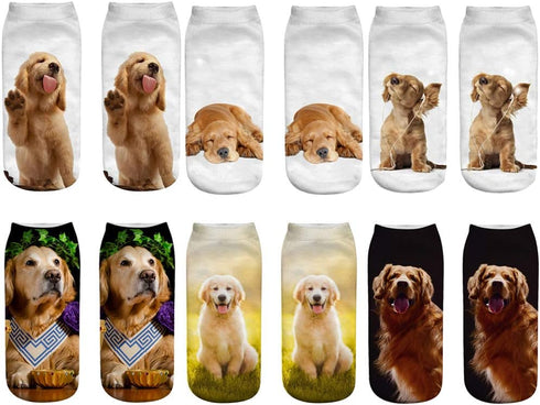 6 Pairs Funny Dog Ankle Socks Cute 3D Animal Low Cut Socks for Women...