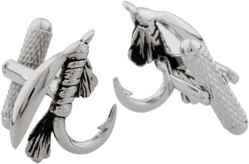 Fly Fishing Hook Fish Lure Pair Cufflinks in a Presentation Gift Box & Polishing Cloth...