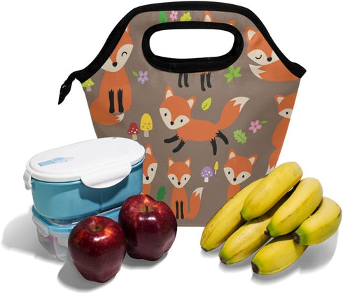 Lunch Tote Bag Cute Fox Neoprene Insulated Cooler Warmer, Portable Funny Lunchbox Handbag for Men Women Adult Kids Boys Girls...