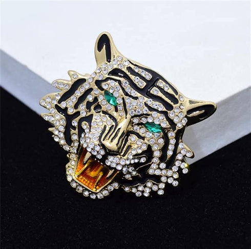 Rhinestone Roaring Tiger Brooch Women Men Crystal Enamel Tiger Head Brooch Pin For Party...