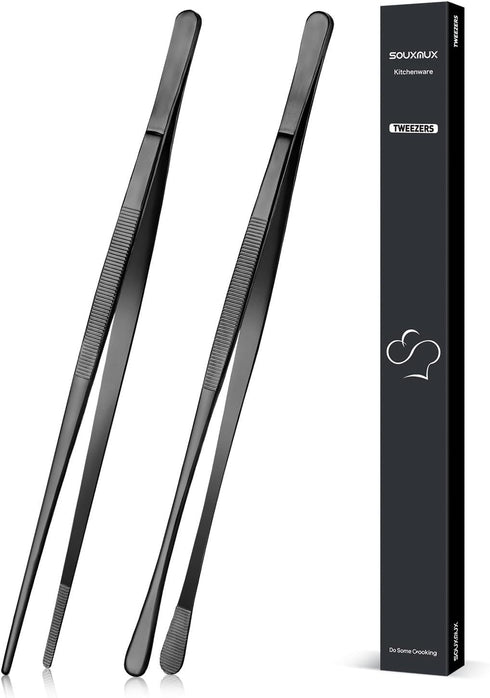 2 Pcs 12-inch Cooking Tweezers Tongs Precision Serrated Tips, Stainless Steel Professional Chef Tweezer Kitchen Tools for BBQ, Plating and Serving...