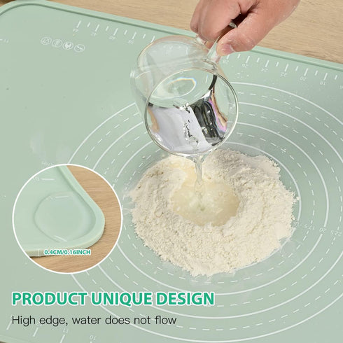 Silicone Pastry Mat 20"*16" Extra Thick Non Stick Baking Mat Food Grade Silicone Dough Rolling Bake Mat with Edge Heightening Green...
