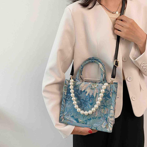 Fashion luxury tote bag cotton linen one shoulder large capacity jacquard embroidery retro Oil Painting handbag...