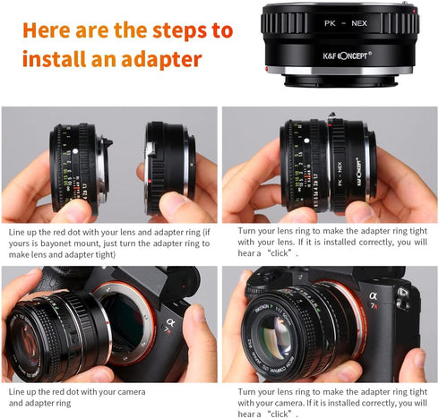 K&F Concept PK K Mount Lens to Sony NEX E-Mount Lens Adapter, Compatible with Sony NEX-3 NEX-3C NEX-3N NEX-5 NEX-5C NEX-5N NEX-5R NEX-5T NEX-6 NEX...