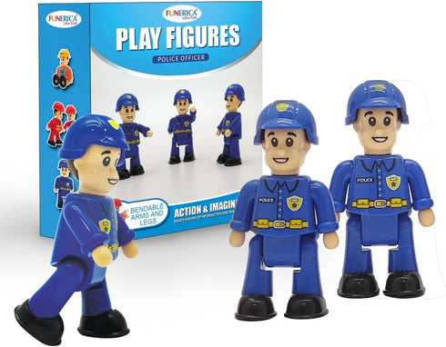 FUNERICA Toy Police Officer Set (3 Pcs) Detailed and Imaginative Little People Police Action Figures for Toddlers and Kids -Community Helpers Figu...