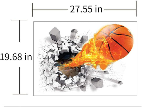 Supzone 3D Basketball Wall Sticker - Self-Adhesive Breakthrough Fireball Decor, Vinyl Removable Flying Basketball Art for Kids Bedroom Playroom Mu...