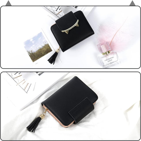Small Wallet for Women Gothic Wallet Cat Coin Purse with Card Holder Card Case Money Clip Gifts for Cat Lovers Black...