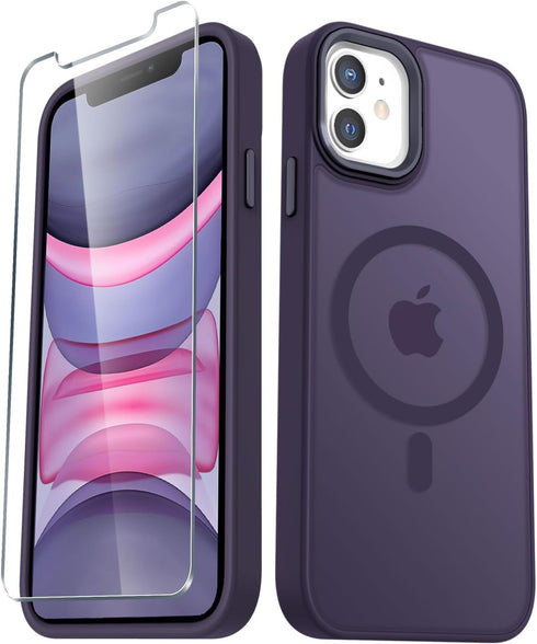 for iPhone 11 Case, Matte Magnetic Phone Case with 1 Screen Protector, Compatible with Magsafe, Translucent Frosted Slim Shockproof Protective Cov...