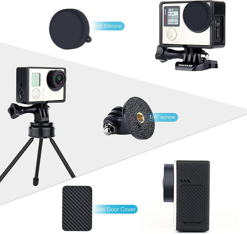 Frame Mount Case for GoPro Hero 4 3 3+ with Lens Cap and Side Door Cap Protective Wire Connectable Skeleton Housing Case Accessories Kit for GoPro...