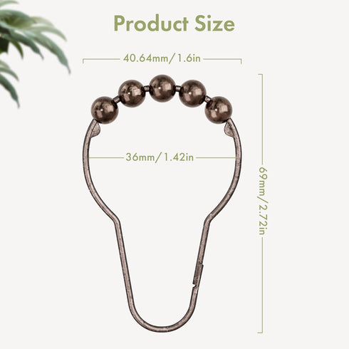 Amazer Shower Curtain Hooks, Decorative Bronze Shower Curtain Hooks,Stainless Steel Rust-Resistant Shower Hooks for Curtains-Set of 12...