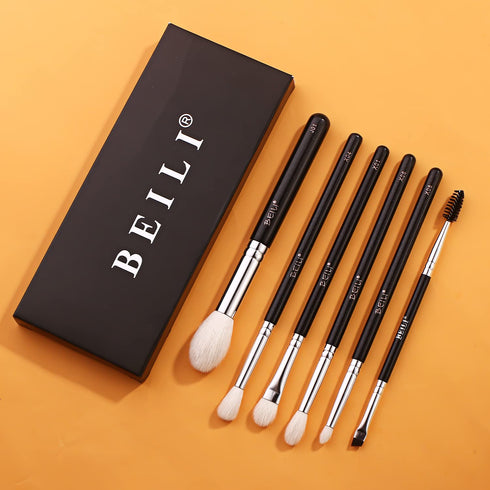 BEILI Eye Makeup Brushes 6pcs Eyeshadow Brushes Natural Goat Professional Makeup Brushes Set for Eyeshadow, Blending, Eyebrow, Highlighter...