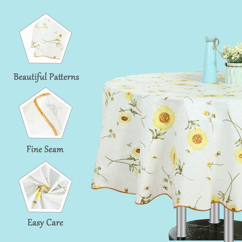 uxcell Seamless Waterproof Vinyl Round Tablecloth 60" Dia for Wedding/Restaurant/Parties Tablecloth Decoration Yellow Flower Pattern Floral Printe...