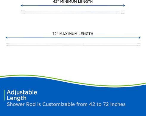 Kenney KN609C/10 Twist & Fit No Tools Camlock Tension Easy Install Shower Curtain Rod with Non-Slip, Non-Scratch Ends, 42-72" Adjustable Length, W...
