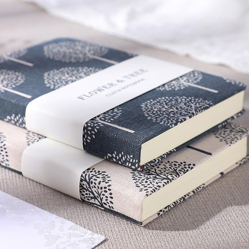 Linen Journal, Tree Printed Fabric Cloth Hardcover Notebook, B6, 264 Pages, 5x7 Small Ruled Notebook & Blank Sketchbook, Similar Embroidered Journ...