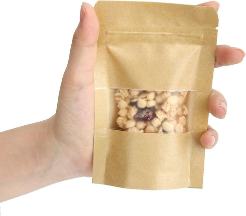 Blisstime Stand Up Pouches, 50 Pack Kraft Paper Bags with Matte Window and Tear Notch Resealable Bags for Small Business Home Use (3.5 X 5.5 Inche...