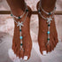 Turquoise Barefoot Sandals Starfish Beaded Ankle Chain Layered Pearl Toe Ring Foot Chain for Women(2PCS)...