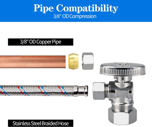 Stop Valves, 1/2" × 3/8" Angle Stop Valve, 1/2" Nominal (5/8" OD Comp.) Angle Input, 3/8" OD Compression Output, 1/4 Turn, Chrome Plated Brass for...
