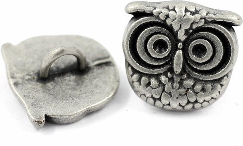 Bezelry 12 Pieces Cute Owl Antique Silver Color Metal Shank Buttons 15mm (19/32 inch) (Antique Silver)...