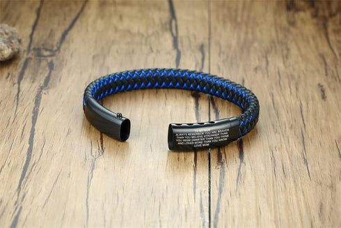 MEALGUET to My Son Inspirational Bracelet Gift from Mom Dad Always Remember You are Braver 2-Tone Braided Leather Bracelet for Teen Boy from Mothe...