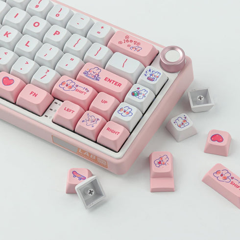 Hyekit PBT Keycaps - XDA Keycaps, 137 Keys Pink Rabbit Keycap Set, Dye-Sublimation Cute Keycaps for Cherry Gateron MX Switches 100%, 75%, 65%, 60%...